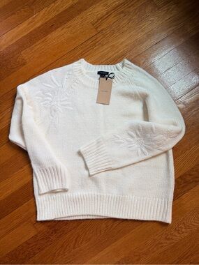 Halogen Cream Crewneck Sweater with Subtle Floral Knit